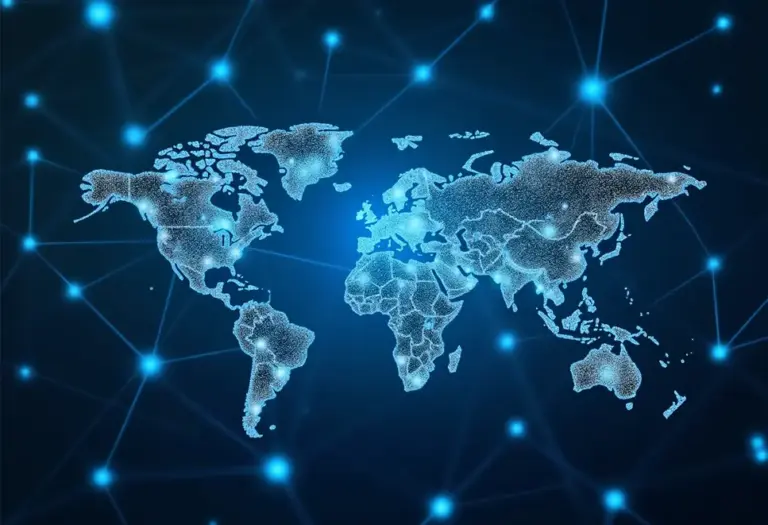 Globale Finanznetzwerke mit Symbolen für Regulierung und Zusammenarbeit.