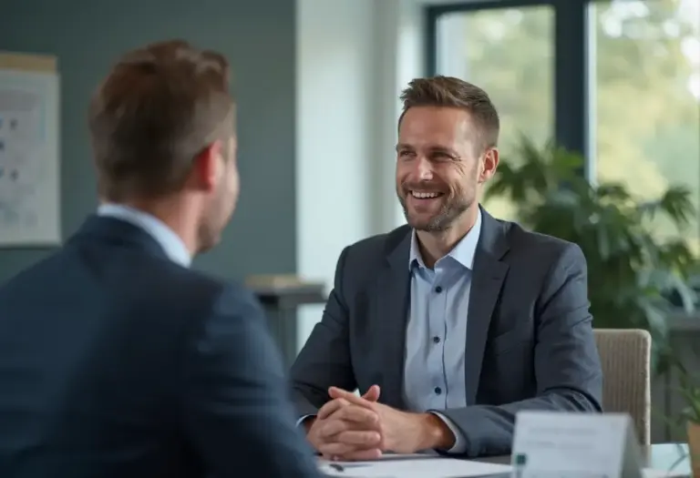 Bewerber mit Personaler in Szene einer Gesprächsatmosphäre.