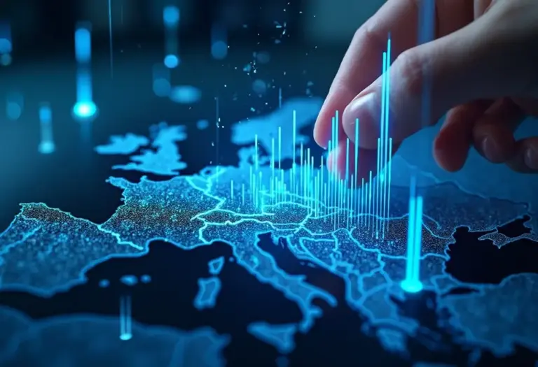 Panoramabild einer digitalen europäischen Börse.