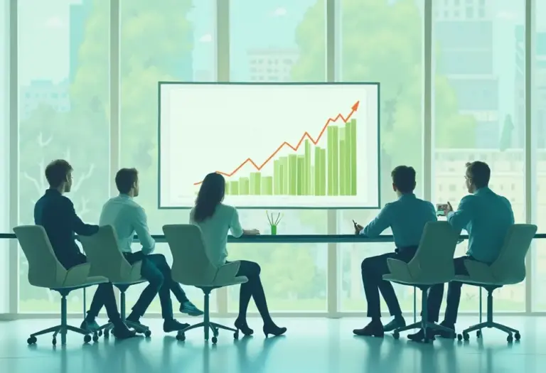Ein Büro mit Beratern, die über ESG-Strategien im Mittelstand diskutieren.