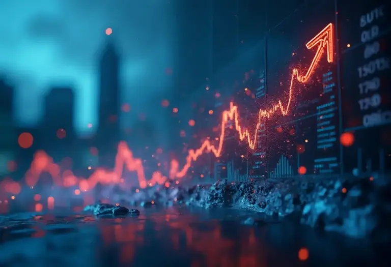 DAX-Chart über 25.000 Punkte mit Frankfurter Börse im Hintergrund.