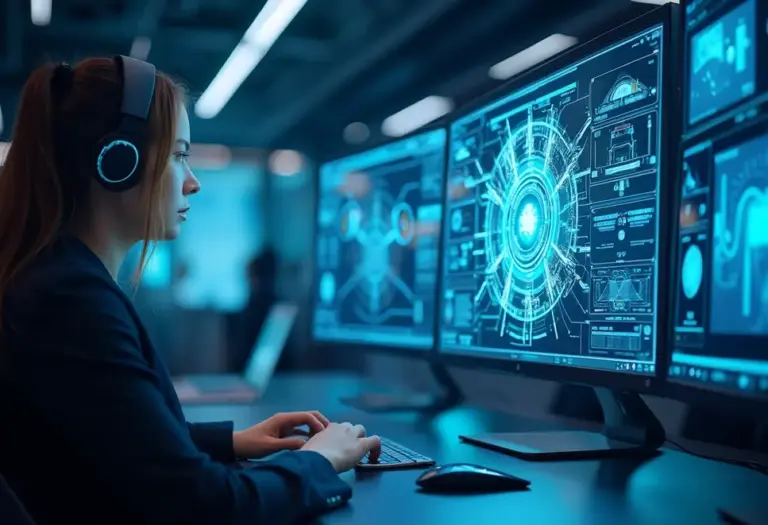 Ein modernes Büro mit Technologie, das die Vorbereitung auf den EU AI Act zeigt.