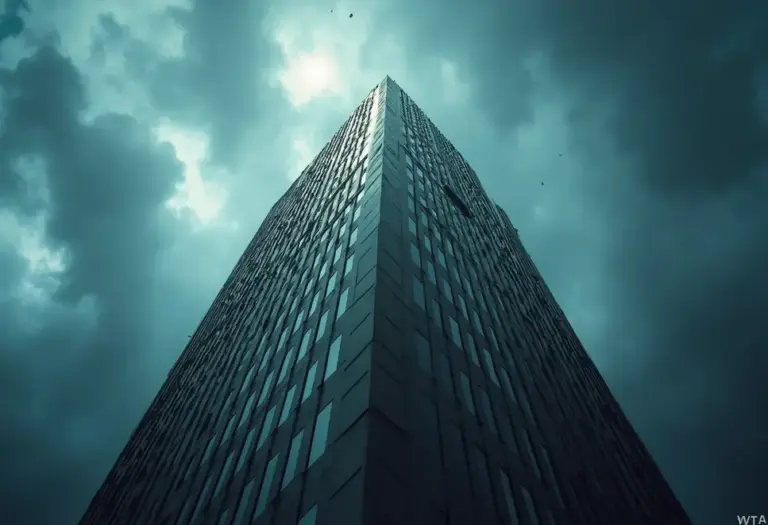 Ein stabiles Gebäude unter einem stürmischen Himmel.