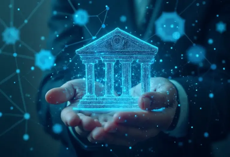 Moderne Bank in digitalem Netzwerk